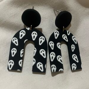 Black and White Ghost Face Halloween Earrings